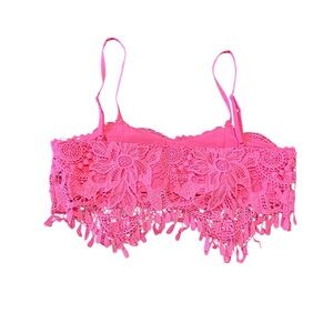 Bra Bralette Pink Crochet Lace with lining
